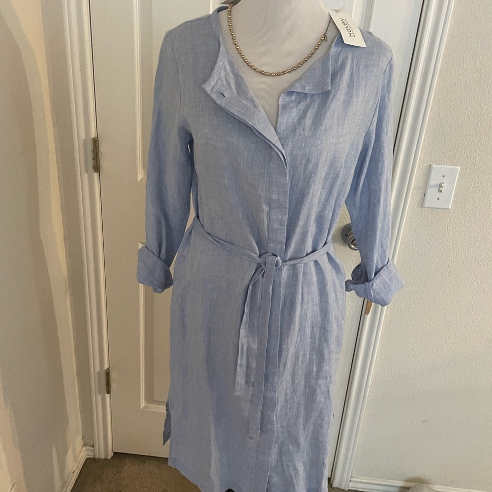 Haven Light Blue Linen Shirt Dress